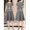 imageVFSHOW Womens Tweed Buttons Peplum Work Business Office Church Crew Neck Colorblock Fit and Flare ALine Dress
