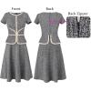 imageVFSHOW Womens Tweed Buttons Peplum Work Business Office Church Crew Neck Colorblock Fit and Flare ALine Dress