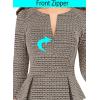imageVFSHOW Womens Wear to Work Front Zipper Peplum Business Office Church Pencil Sheath DressApricot Plaid Tweed