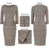 imageVFSHOW Womens Wear to Work Front Zipper Peplum Business Office Church Pencil Sheath DressApricot Plaid Tweed