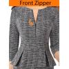 imageVFSHOW Womens Wear to Work Front Zipper Peplum Business Office Church Pencil Sheath DressBlack Tweed