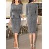 imageVFSHOW Womens Wear to Work Front Zipper Peplum Business Office Church Pencil Sheath DressBlack Tweed