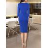 imageVFSHOW Womens Wear to Work Front Zipper Peplum Business Office Church Pencil Sheath DressBlue