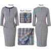 imageVFSHOW Womens Wear to Work Front Zipper Peplum Business Office Church Pencil Sheath DressBlue Tweed