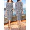 imageVFSHOW Womens Wear to Work Front Zipper Peplum Business Office Church Pencil Sheath DressBlue Tweed