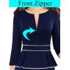imageVFSHOW Womens Wear to Work Front Zipper Peplum Business Office Church Pencil Sheath DressNavy Bluewhite Piping