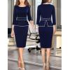 imageVFSHOW Womens Wear to Work Front Zipper Peplum Business Office Church Pencil Sheath DressNavy Bluewhite Piping