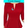 imageVFSHOW Womens Wear to Work Front Zipper Peplum Business Office Church Pencil Sheath DressRed