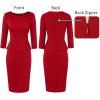 imageVFSHOW Womens Wear to Work Front Zipper Peplum Business Office Church Pencil Sheath DressRed