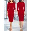 imageVFSHOW Womens Wear to Work Front Zipper Peplum Business Office Church Pencil Sheath DressRed