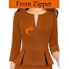 imageVFSHOW Womens Wear to Work Front Zipper Peplum Business Office Church Pencil Sheath DressRust Orange
