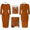 imageVFSHOW Womens Wear to Work Front Zipper Peplum Business Office Church Pencil Sheath DressRust Orange