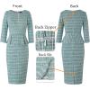 imageVFSHOW Womens Wear to Work Front Zipper Peplum Business Office Church Pencil Sheath DressTeal Green Tweed