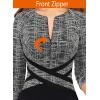 imageVFSHOW Womens Wear to Work Slim Colorblock Crisscross Waist Front Zipper Business Party Office Bodycon Pencil Sheath DressBlack White Tweedblack