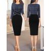 imageVFSHOW Womens Wear to Work Slim Colorblock Crisscross Waist Front Zipper Business Party Office Bodycon Pencil Sheath DressDark Blue Tweedblack