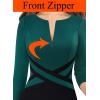 imageVFSHOW Womens Wear to Work Slim Colorblock Crisscross Waist Front Zipper Business Party Office Bodycon Pencil Sheath DressDark Greenblack
