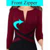 imageVFSHOW Womens Wear to Work Slim Colorblock Crisscross Waist Front Zipper Business Party Office Bodycon Pencil Sheath DressDark Redblack