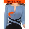 imageVFSHOW Womens Wear to Work Slim Colorblock Crisscross Waist Front Zipper Business Party Office Bodycon Pencil Sheath DressDusty Blueblack