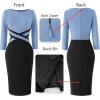 imageVFSHOW Womens Wear to Work Slim Colorblock Crisscross Waist Front Zipper Business Party Office Bodycon Pencil Sheath DressDusty Blueblack