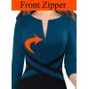 imageVFSHOW Womens Wear to Work Slim Colorblock Crisscross Waist Front Zipper Business Party Office Bodycon Pencil Sheath DressPeacock Blueblack