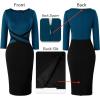 imageVFSHOW Womens Wear to Work Slim Colorblock Crisscross Waist Front Zipper Business Party Office Bodycon Pencil Sheath DressPeacock Blueblack