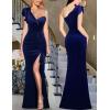 imageVFSHOW womens ModernDark Blue Velvet
