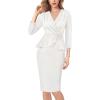 imageVFSHOW Womens 2024 Business Church Vintage Work Office Faux Wrap V Neck Slim Bodycon Pencil DressOffwhite