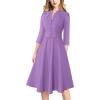 imageVFSHOW Womens 2024 Business Work Office 34 Sleeve Pockets Belted Buttons Elegant Fit and Flare ALine DressLight Purple