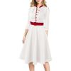 imageVFSHOW Womens 2024 Business Work Office 34 Sleeve Pockets Belted Buttons Elegant Fit and Flare ALine DressOff White With Red