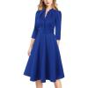 imageVFSHOW Womens 2024 Business Work Office 34 Sleeve Pockets Belted Buttons Elegant Fit and Flare ALine DressRoyal Blue