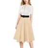 imageVFSHOW Womens 2024 Business Work Office Pockets Belted Buttons Elegant Fit and Flare ALine DressOff Whiteblackbeige