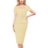 imageVFSHOW Womens 2024 Business Work Office Square Neck Belted Peplum Buttons Slim Bodycon Sheath DressTextured Yellow
