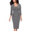 imageVFSHOW Womens 2024 Square Neck Peplum Work Business Office Slim Pencil Sheath DressBlack Tweed