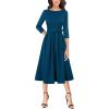 imageVFSHOW Womens Elegant Pockets Belted Work Business Office Casual Party Pleated ALine Midi DressPeacock Blue