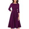 imageVFSHOW Womens Elegant Pockets Belted Work Business Office Casual Party Pleated ALine Midi DressPurple