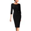 imageVFSHOW Womens Elegant Ruched Pleated Work Business Office Cocktail Party Bodycon Pencil Sheath DressBlack