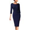 imageVFSHOW Womens Elegant Ruched Pleated Work Business Office Cocktail Party Bodycon Pencil Sheath DressNavy Blue