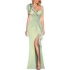 imageVFSHOW Womens Formal Prom Elegant Ruffle One Shoulder Beaded Strap Ruched Slit Maxi Dress Wedding Evening Long GownSparkly Sage Green B