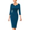 imageVFSHOW Womens Notch V Neck Office Business Work Slim Fit Sheath Pencil DressPeacock Blue
