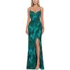 imageVFSHOW Womens Sexy Formal Ruched Fitted High Slit Bodycon Maxi Dress Spaghetti Strap Sweetheart Cocktail Prom Evening GownGreen Floral Print