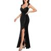 imageVFSHOW Womens Sweetheart V Neck Twist Front Backless Ruched Ruffle Slit Formal Evening Gown Maxi Long DressSparkly Black