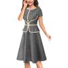 imageVFSHOW Womens Tweed Buttons Peplum Work Business Office Church Crew Neck Colorblock Fit and Flare ALine Dress