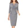 imageVFSHOW Womens Wear to Work Front Zipper Peplum Business Office Church Pencil Sheath DressBlue Tweed