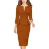 imageVFSHOW Womens Wear to Work Front Zipper Peplum Business Office Church Pencil Sheath DressRust Orange