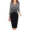imageVFSHOW Womens Wear to Work Slim Colorblock Crisscross Waist Front Zipper Business Party Office Bodycon Pencil Sheath DressBlack White Tweedblack