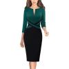 imageVFSHOW Womens Wear to Work Slim Colorblock Crisscross Waist Front Zipper Business Party Office Bodycon Pencil Sheath DressDark Greenblack