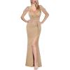 imageVFSHOW womens Vfshow Womens Formal Prom Ruched High Slit Maxi DressSparkly Champagnec