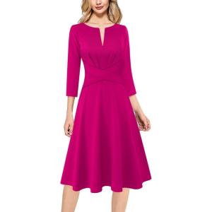 imageVFSHOW Womens Front Zipper Office Business Work Church Professional Front Zipper Knee Length A Line Fit and Flare DressHot Pink