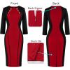 imageVFSHOW Womens Business Casual Office Work Buttons 34 Sleeve Colorblock Cocktail Party Fitted Pencil Sheath DressRed and Black