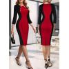 imageVFSHOW Womens Business Casual Office Work Buttons 34 Sleeve Colorblock Cocktail Party Fitted Pencil Sheath DressRed and Black
